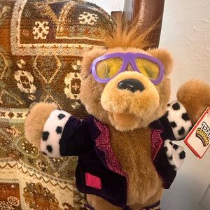 1990 Vintage Plush Teddy Grahams Bear with Purple Sunglasses and Jacket